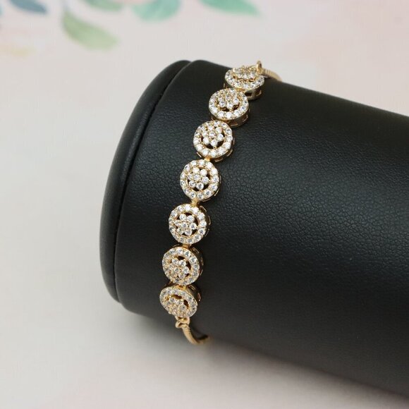 Elegant Rose Gold A-Bracelet with Round Sparkling Charm Accents, XPAB0696 - Picture 9 of 12